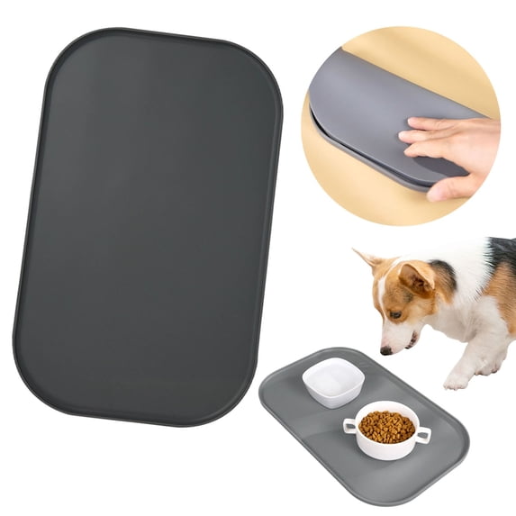 Waterproof Non-Slip Pet Feeding Mat for Dogs Cats, Washable Food Water Bowl Placemat for Floor Protection, Spill Proof Puppy Dish Tray for Small Medium Large Pets, black