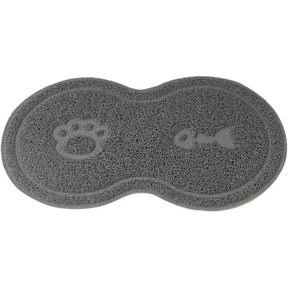 Waterproof Non-slip PVC Pet Feeding Mat with Paw Print & Fishbone Design, Gray