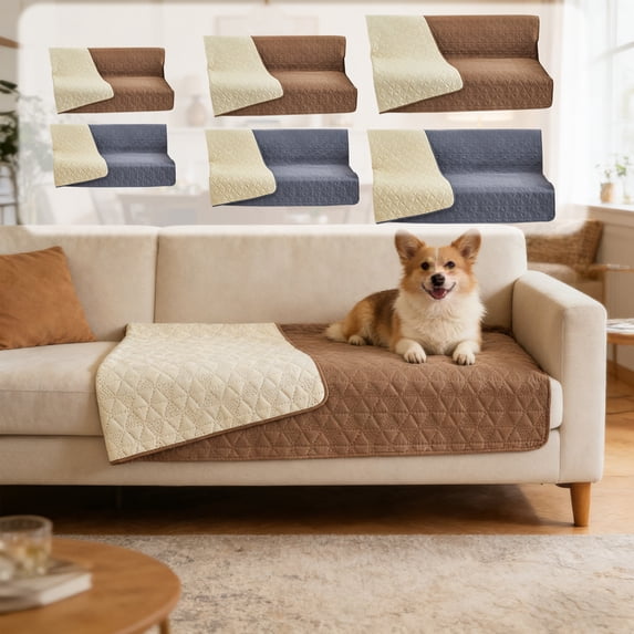Waterproof NonSlip Pet Sofa Cover Reversible Couch Protector Pad for Dogs & Cats Washable Polyester Furniture Blanket Anti-Scratch, Pet Hair, Stain Resistant 70x30in Gray/Brown