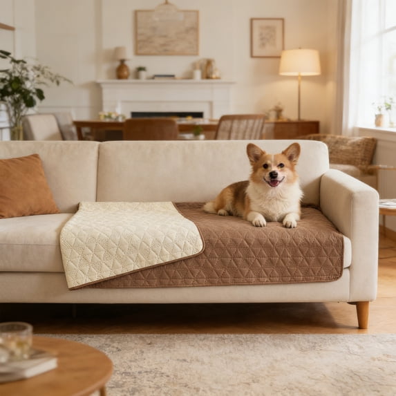 Waterproof Nonslip Pet Couch Cover, Washable Couch Protector Cushion Cover, Reversible Pets Friendly Cushion Protector Mat for Dogs and Cats, Blocks Hair, Scratches & Dirt