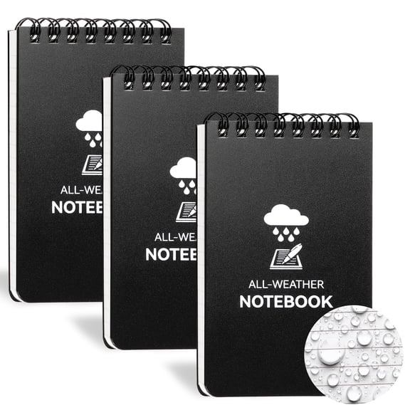 Waterproof Notebook 3 Pack, 3x5 Inch Pocket Notepad, All Weather Small Notebook with Lined Pages, Mini Spiral Bound Notepad for Outdoor Office Use, Police Notepad, black