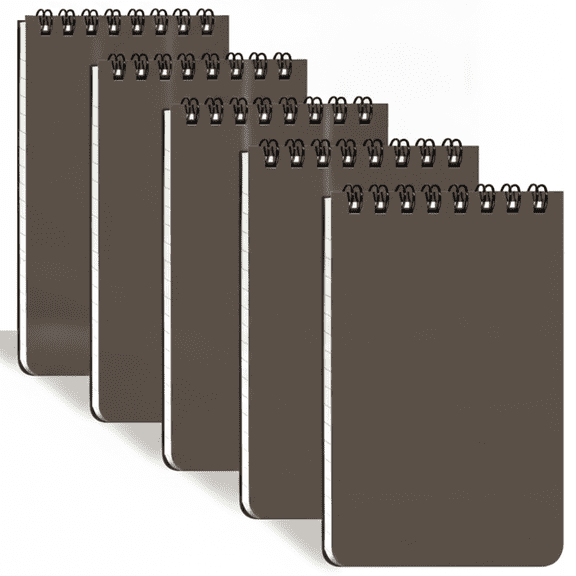 Waterproof Notebook 5 Pack, All-Weather Pocket Notepad 3x5 Inch, Durable Field Journal for Outdoor Hiking Camping Fishing Kayaking, Waterproof Paper Survives Rain Sweat Mud, Gray