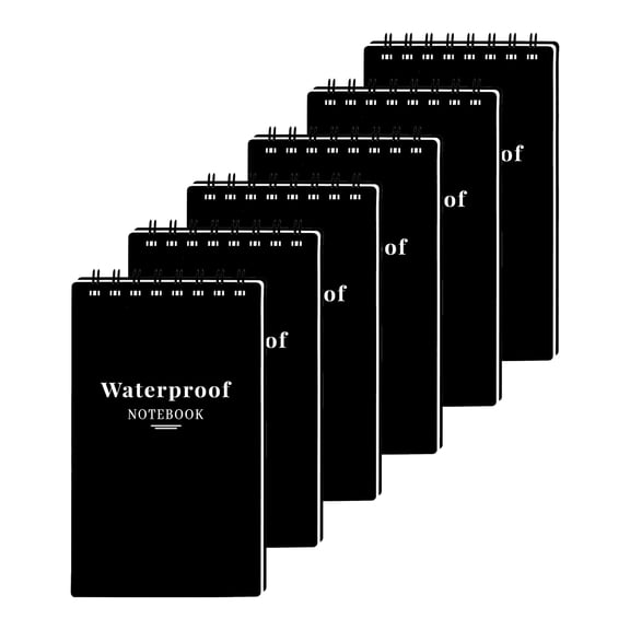 Waterproof Notebook 6 Pack, 3x5 Pocket Notepad, Stone Paper Spiral Memo Pad, Mini Notebook for Outdoor Camping, Office Travel, Black