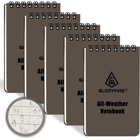 Waterproof Notebook Tactical All-Weather Spiral Memo Paper Notepad with Waterproof Grid Paper for Outdoor Activities Recording 3"x5" (5pcs)