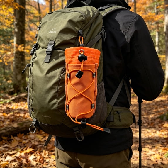 Waterproof Nylon Backpack Strap Pouch, Portable Phone Water Bottle Carrier Bag, Lightweight Wear Resistant Storage Pocket for Hiking Camping Cycling Outdoor Travel(Orange)