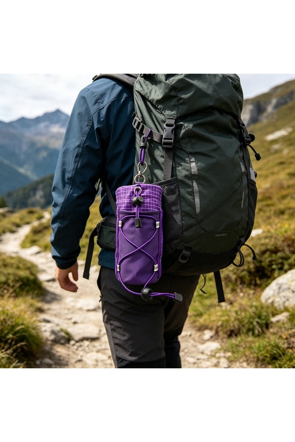 Waterproof Nylon Backpack Strap Pouch, Portable Phone Water Bottle Carrier Bag, Lightweight Wear Resistant Storage Pocket for Hiking Camping Cycling Outdoor Travel(Purple)