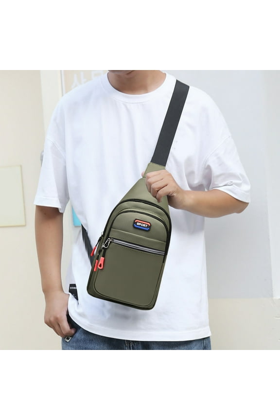 Waterproof Nylon Chest Bag for Men | Anti-Theft Multi-Layer Front Pack with USB Charging Port | Large Capacity Crossbody Sling Backpack | 30x17x6cm | Green Blue Gray