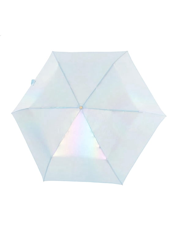 Waterproof Nylon Rain Umbrella Anti-Wind Structure Ergonomic Curved Comfort Handle Iridescent Gradient Canopy 92cm Diameter-lightblue