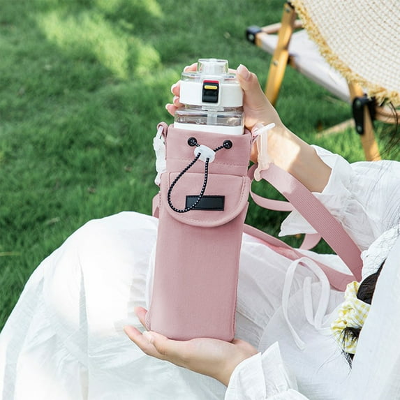 Waterproof Nylon Water Bottle Holder Bag with Large Front Pocket, Adjustable Shoulder Strap for Hiking, Sports, Commute, Fits 3.54 Bottles, Portable & Dirt Resistant