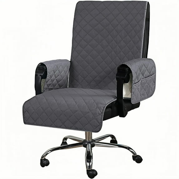Waterproof Office Chair Cover with Non-Slip Buckle & Elastic, Office Chair Protector with Arms Office Chair Seat Cover Slipcover for Home Office, Gaming Chair, Gray