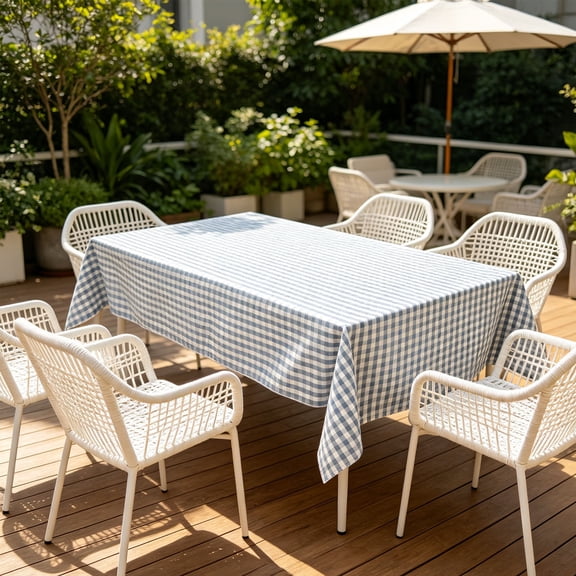 Waterproof Oil Proof Checkered Tablecloth Stain Resistant Mat For Dining,Light Blue