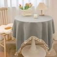 thumbnail image 1 of Waterproof Oil-Proof Tasseled Tablecloth - Rectangular Decorative Cover for Coffee & Dining Tables, Stain-Resistant Fabric with Tassel Trim, Easy to Clean for Home Gatherings, 35.43*35.43in, Gray, 1 of 6