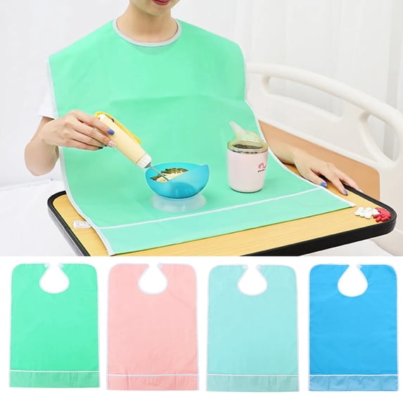 Waterproof Oil-Resistant Adult Bib No-Wash Design With Bottom Pocket for Elderly Patients Home Dining Daily Meals Nursing Care(Pink L)