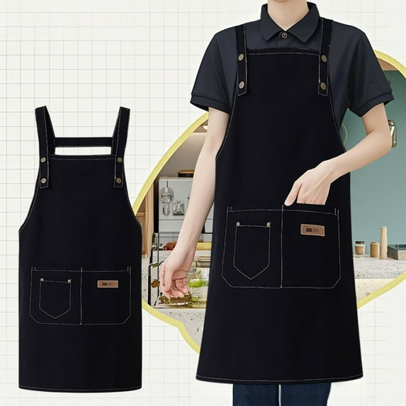 Waterproof and Oil Resistant Kitchen Apron, Cotton Canvas Chef Apron with Adjustable Ties for Men and Women, Bib Apron for Cooking, Baking, and Cleaning