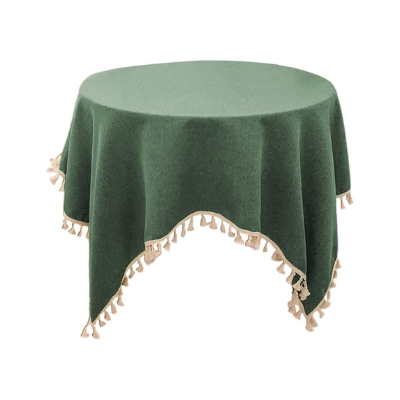 Waterproof Oil-Proof Tablecloth with Tassels - 35x35 Inch Square Cotton Linen Rectangular Table Cover for Dining Table, Coffee Table Decor, Brown