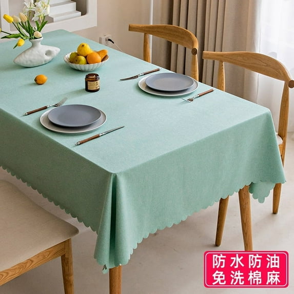 Waterproof Oil Resistant Tablecloth Thickened Cotton Linen Solid Color Home Tea Table Cloth Hotel Homestay Dining Table Cloth (Aqua green,100x160cm 1pcs)