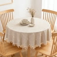 thumbnail image 1 of Waterproof Oil Resistant Tassel Tablecloth for Home Decor, Wrinkle Free Polyester Fabric for Restaurant Dining Table, Stain Repellent Easy Clean, Elegant Fringe Edge, 1 of 6