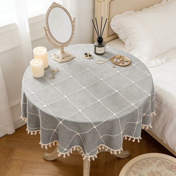 Waterproof Oil Resistant Tassel Tablecloth for Home Decor, Wrinkle Free Polyester Fabric for Restaurant Dining Table, Stain Repellent Easy Clean, Elegant Fringe Edge