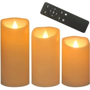 Waterproof Outdoor Battery Operated Flameless Candles with Remote and Timer Flickering Battery Operated LED Pillars Lights for Home Garden Wedding Christmas Decor 3x5, 6, 7 Inches, Set of 3