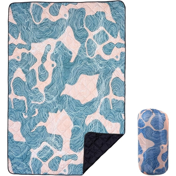 Waterproof Outdoor Blanket, 79" x 55" Large Packable Picnic Blankets, Foldable Mat for Park, Lawn, Grass, Beach, Concert (Abstract Line)