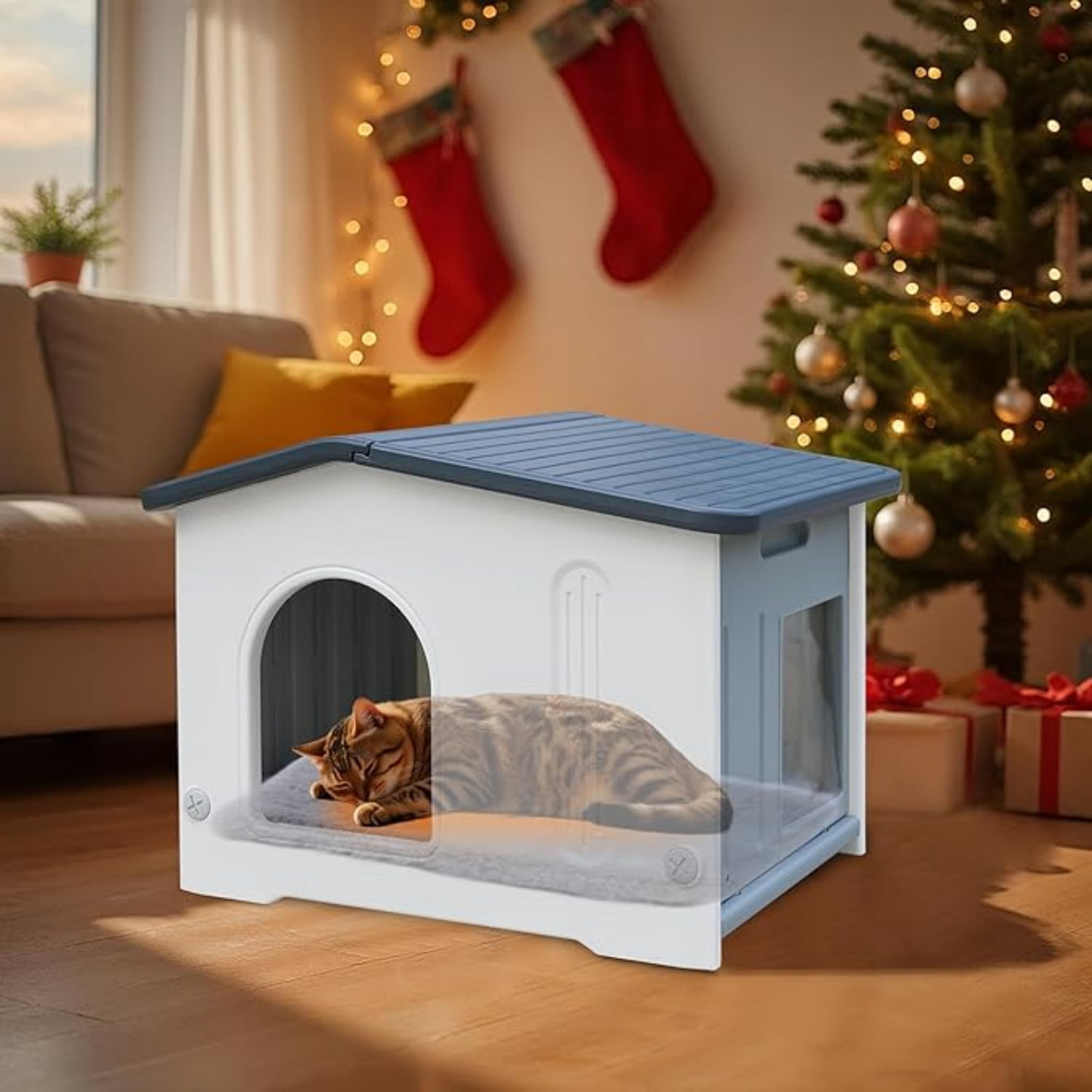 Waterproof Outdoor Cat House with Escape Door, Plastic Cat House for ... - Sturdy Cat Housebreaking System