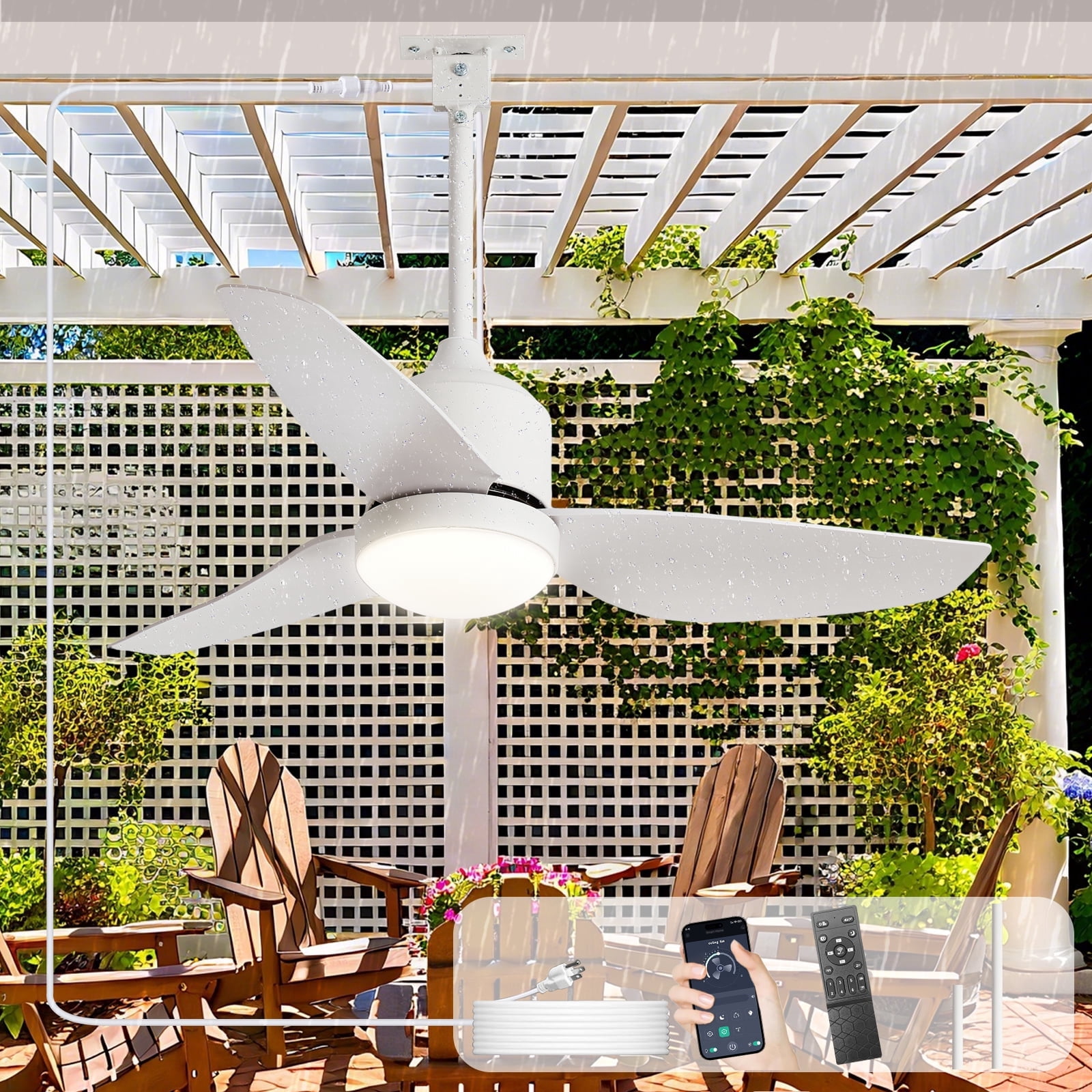 Plug In Fan Waterproof Outdoor Ceiling Fan with Light: 42