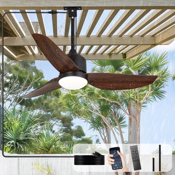 Depuley Waterproof Outdoor Ceiling Fan with Light: 42" Walnut Hanging Fan for Patios, Gazebo - Plug-in Fan with Remote and APP, 3 CCT, 6-Speed