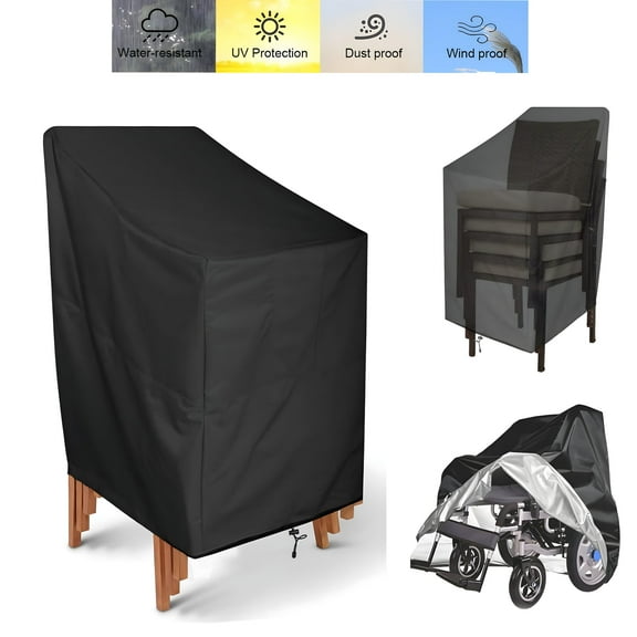 Waterproof Outdoor Chair Covers, Black 26.8"L x 26.8"W x 47.2"H Patio Chair Covers Garden Seat Furniture UV Protected & Durable Dust Rain Cover, Fits 4-6 Stackable Chairs