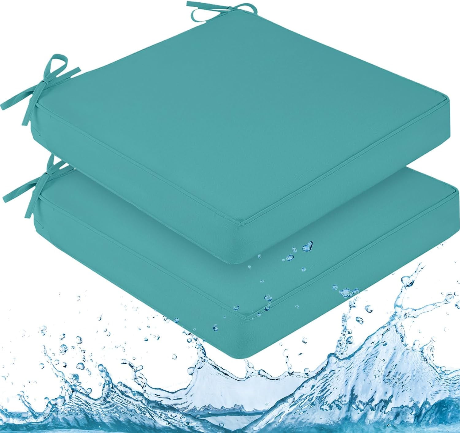 Waterproof Outdoor Chair Cushions (Set Of 2) - 22x22 Inch Square Patio Seat Cushions With Ties & Removable Covers