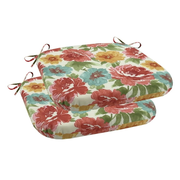 Waterproof Outdoor Chair Cushions Set of 2, 17x15x1.8 Inch Tufted Seat Cushions with Ties - Weather Resistant for Patio Furniture, Wicker Chairs, Office, Kitchen, Car Seats