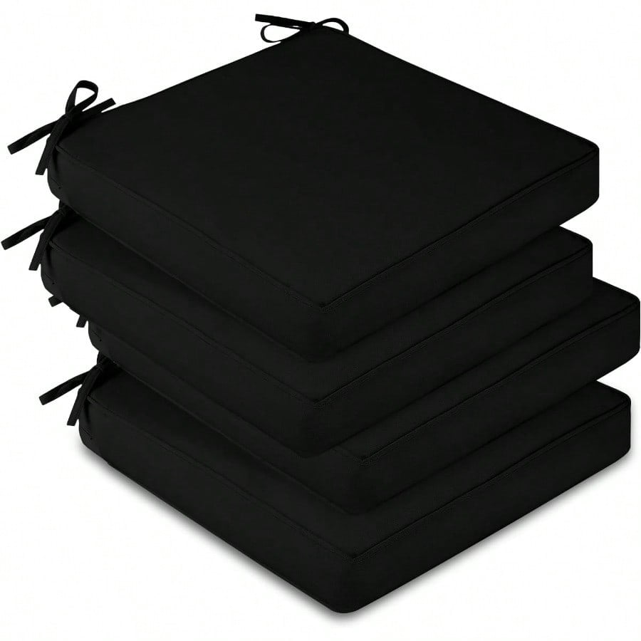 Waterproof Outdoor Chair Cushions Set of 4 19 x 19 x 3 Patio Chair Cushion with NonSlip Ties Handle Square Outdoor Cushion for Patio Furniture with Removable Cover Black