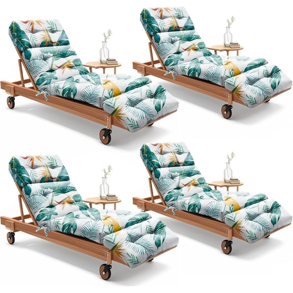 Waterproof Outdoor Chaise Lounge Chair Cushion 75x23x5 Inches Yellow-Green Leaf Design Replacement Patio Pool Cushion with Ties