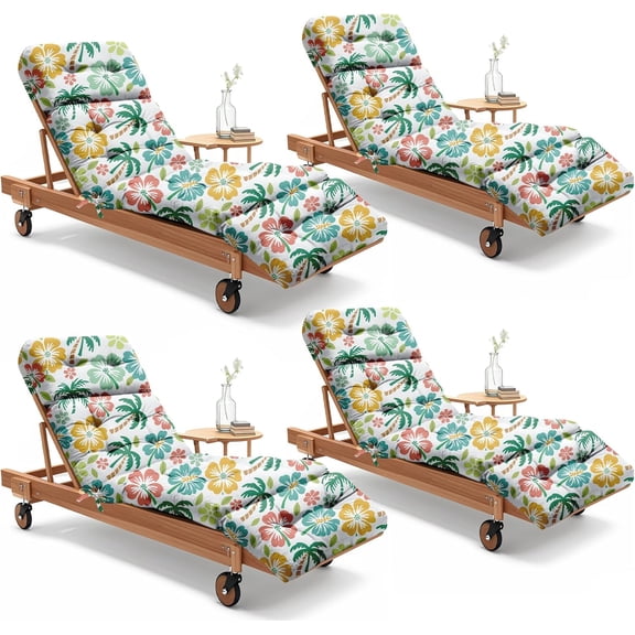 Waterproof Outdoor Chaise Lounge Chair Cushion 75x23x5 Inches Yellow-Green Leaf Design Replacement Patio Pool Cushion with Ties
