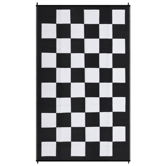 Waterproof Outdoor Checkerboard Rug - All-Weather Plastic Straw Mat for Patio & Deck, 8*10ft