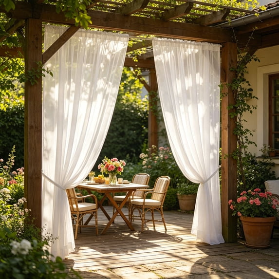 Waterproof Outdoor Curtain 8.8 x 5.3 Ft - Sunlight Blocking Window Treatment Drapes Mesh Curtains for Home Bedroom Living Room Patio Porch Pergola Cabana Gazebo, White
