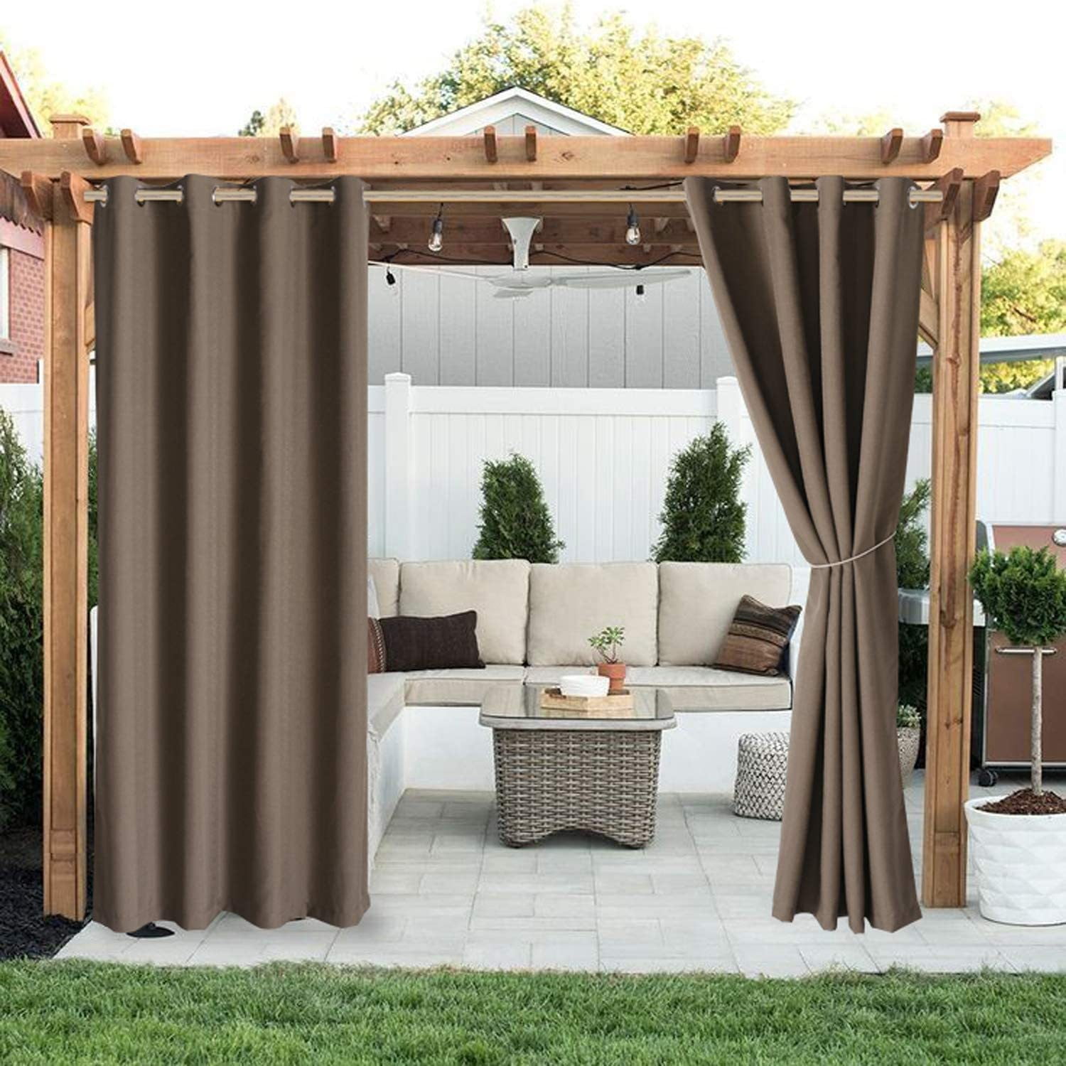 Waterproof Outdoor Curtains for Patio, 52x72 Inch Thermal Insulation Sun Blocking Door Curtain for Patio Gazebo Terrace Living Room, Linen Curtain for Living Room Kitchen, 1 Panel, Dark Gray