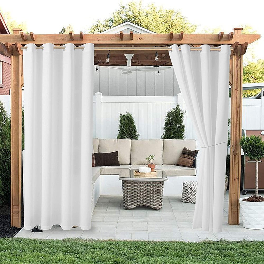 Waterproof Outdoor Curtains for Patio, 52x72 Inch Thermal Insulation Sun Blocking Door Curtain for Patio Gazebo Terrace Living Room, Linen Curtain for Living Room Kitchen, 1 Panel, White