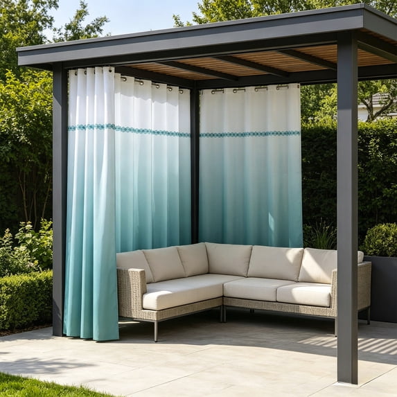 Waterproof Outdoor Curtains Thickened Privacy Drapes With Metal Rings, Windproof Weather Resistant Patio Porch Pergola Curtains for Outdoor Space Balcony Garden Shade Privacy
