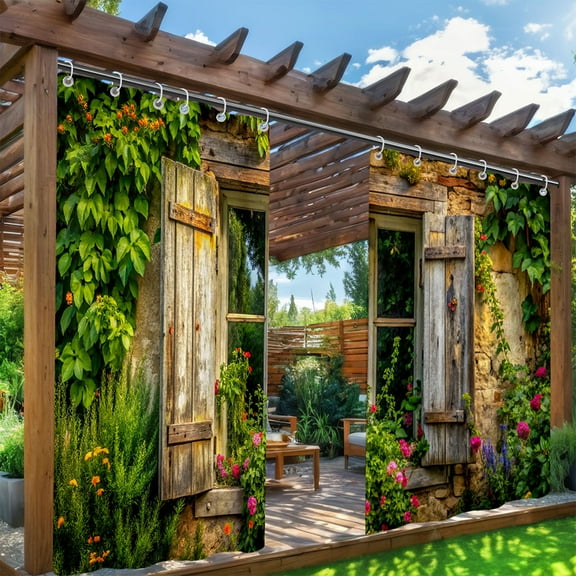 Waterproof Outdoor Curtains for Courtyard with Green Plants Design, Durable 2-Piece Set for Garden Patio, Elegant and Stylish Curtains