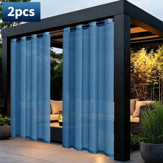 Waterproof Outdoor Curtains for Patio, Premium Thick Privacy Weatherproof Outside Curtains for Porch, Pergola, Cabana, 2 Panel, 52W x 72L inch, Blue