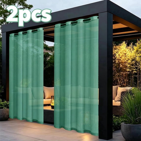 Waterproof Outdoor Curtains for Patio, Premium Thick Privacy Weatherproof Outside Curtains for Porch, Pergola, Cabana, 2 Panel, 52W x 72L inch, Green