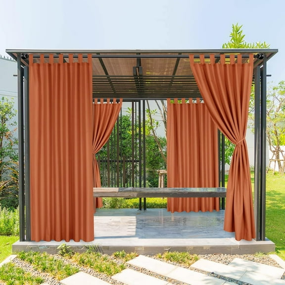 Waterproof Outdoor Curtains for Patio, Weatherproof Tab Top Outdoor Privacy Curtains for Porch, Pergola, Gazebo, Deck, 1 Panel, 52x95 Inch, Orange