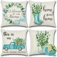 thumbnail image 1 of Waterproof Outdoor Farmhouse Pillow Covers 18x18 Inch Eucalyptus Leaves Decorative Home Sweet Home Truck Throw Pillow Covers Garden Pillowcases for Patio Sofa Couch Set of 4 (Eucalyptus D), 1 of 6