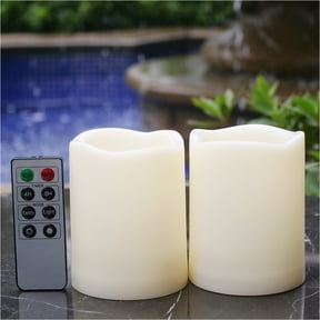 Waterproof Outdoor Flameless LED Candles - with Remote and Timer Realistic Flickering Battery Operated Electric Plastic Resin Pillar Candles for Christmas Decoration 2-Pack 3x4
