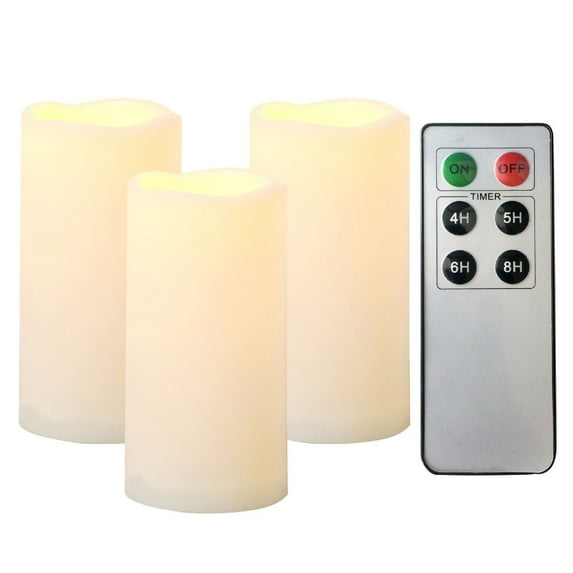 Waterproof Outdoor Flameless LED Candles - with Remote and Timer Realistic Flickering Battery Operated Powered Electric Electronic Plastic Resin Pillar Candles by Qidea 3-Pack 3”x6”