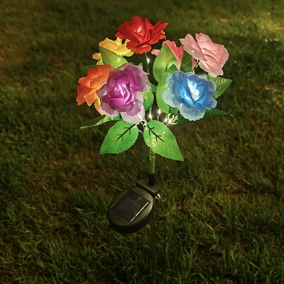 Waterproof Outdoor Garden Stake Light, Solar Pathway Lights Outdoor Waterproof, Outdoor Solar Lights for Garden, Solar Garden Decor, 28 Inch Vibrant Multi-Color Rose Led Solar