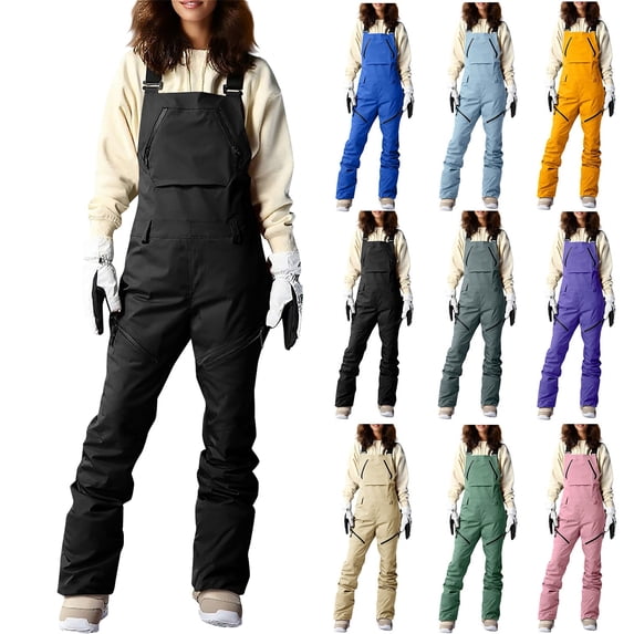 Waterproof Outdoor Insulated Softshell Pants WoMen's Snow Ski Overalls Windproof Insulated Romper Snowpants Black M