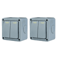 thumbnail image 1 of Waterproof  Outdoor Light Switch, GREENCYCLE 2PC 15A 125VAC 2-Gang 2-Way Dual Switch Storm Weatherproof Outdoor Switched 5-Pole Press Socket IP66 Rated, 1 of 9