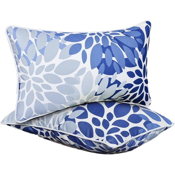 Waterproof Outdoor Lumbar Pillow Insert 12x20 Inch Blue & White