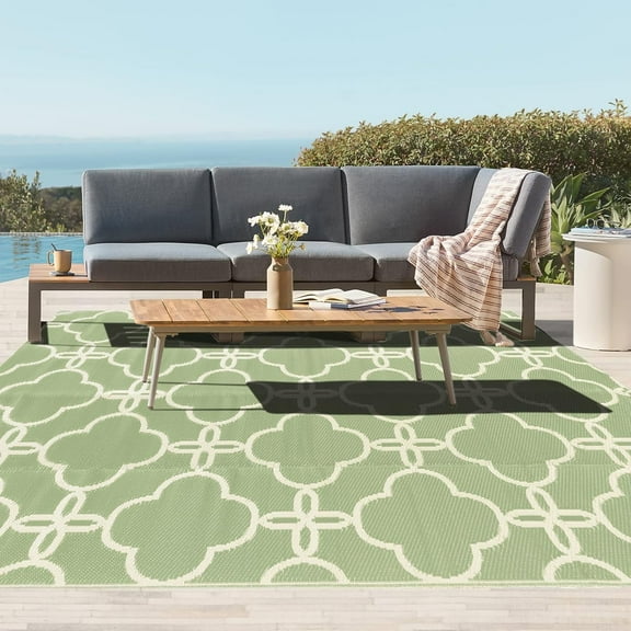 Waterproof Outdoor Patio Rug - Reversible Plastic Straw Camping Mat with Carrying Bag - Ideal for RV, Picnic, Backyard, Indoor Use - Durable & Easy-Clean Design, 5 x 8 ft, Light Green, 1 Pack